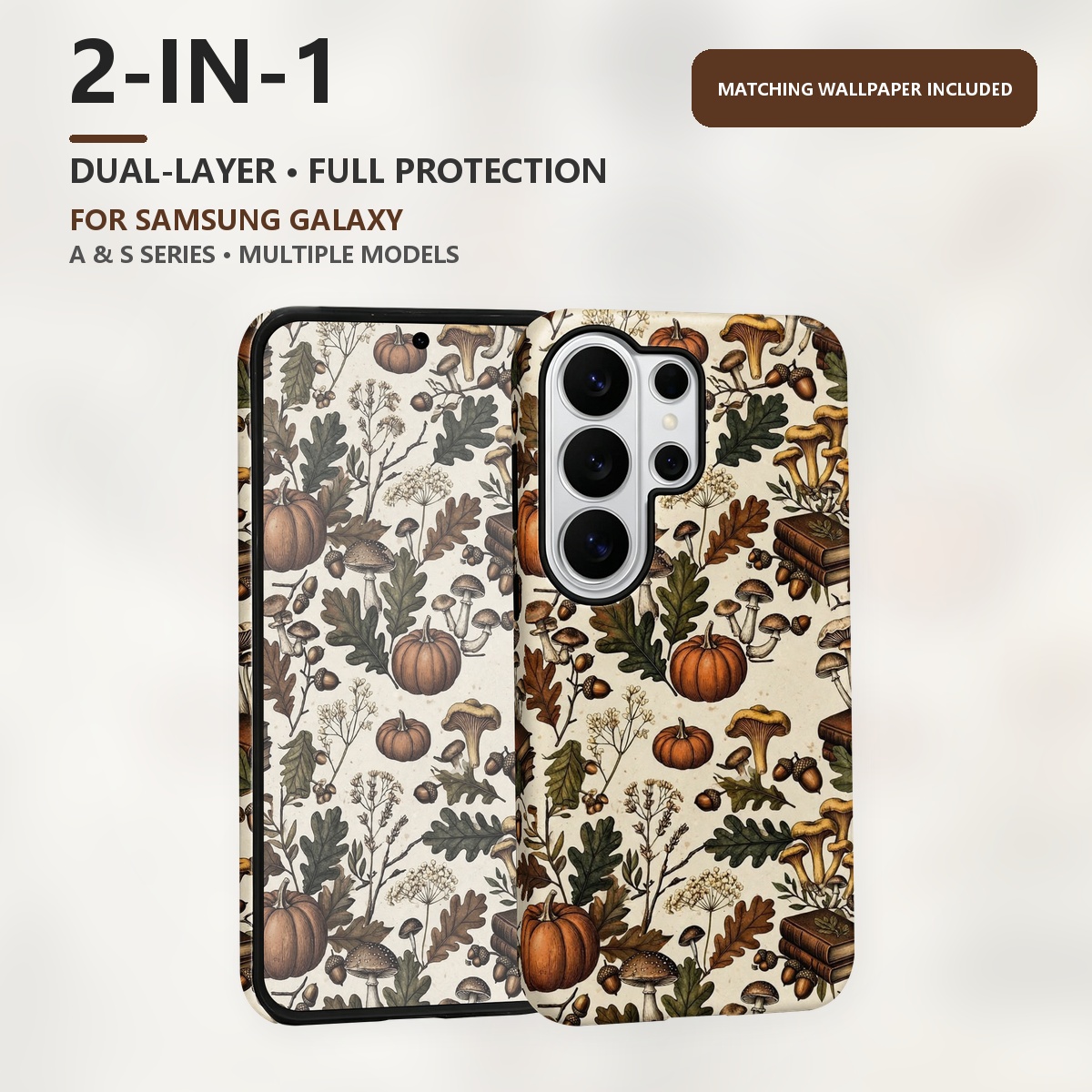 Samsung Galaxy S24 - Herbstliches Pilz-Kürbis-Muster 2-in-1 Dual-Layer Handyhülle für