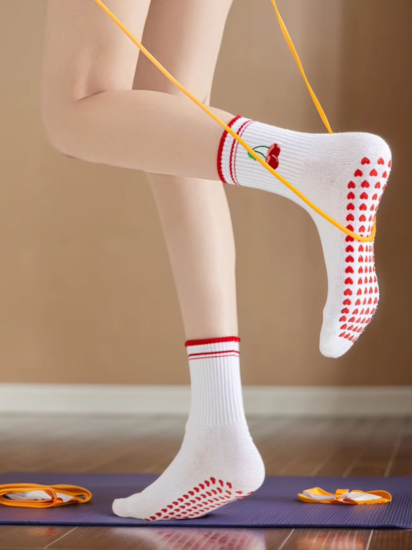 Rugged Sport Strap - 1 Paar grenzübergreifende professionelle Yoga-Socken, Baumwoll-Riemchen-Silikon-Anti-Rutsch-Pilates-Fitness-Tanz-Bodensocken
